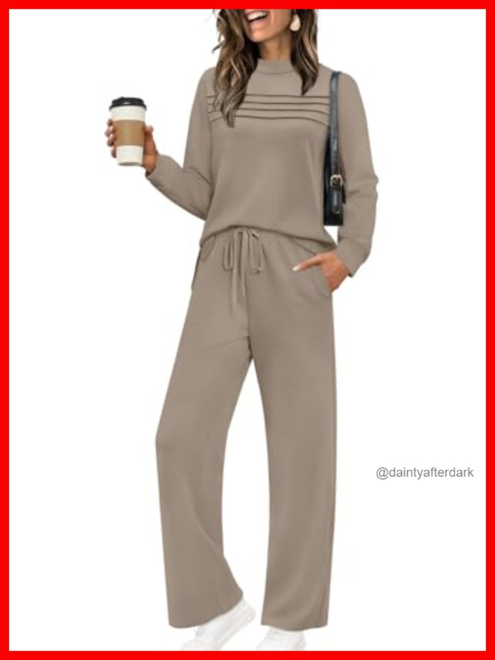 WIHOLL Two Piece Set Long Sleeve Top Wide Leg Crop Pants Lounge Set